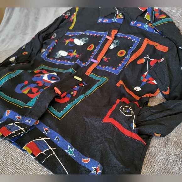 Vintage Nino Wong Abstract Black Shirt Sz M Made in USA 80's Vibes Unique Retro - Picture 12 of 14